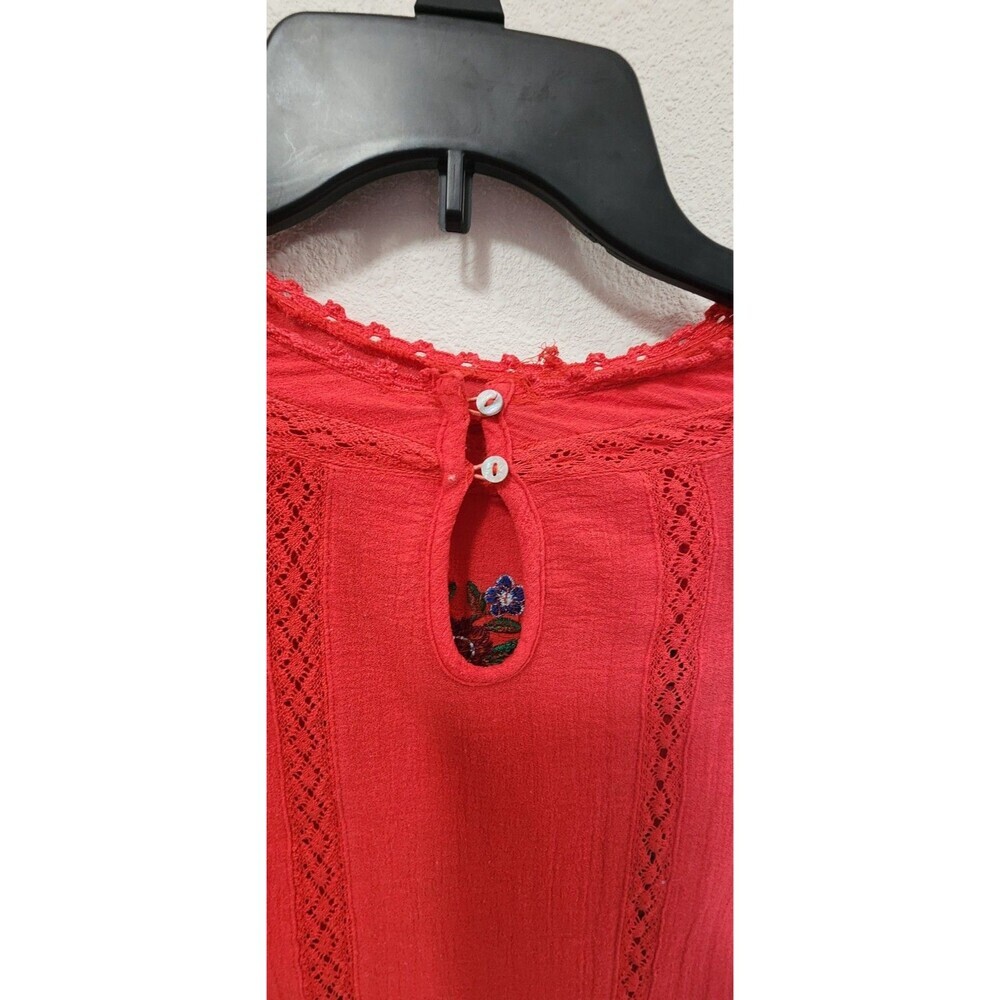 Free People Amy Red Cotton Embroidered Ruffled Gauze Balloon Sleeves XS - Picture 5 of 7